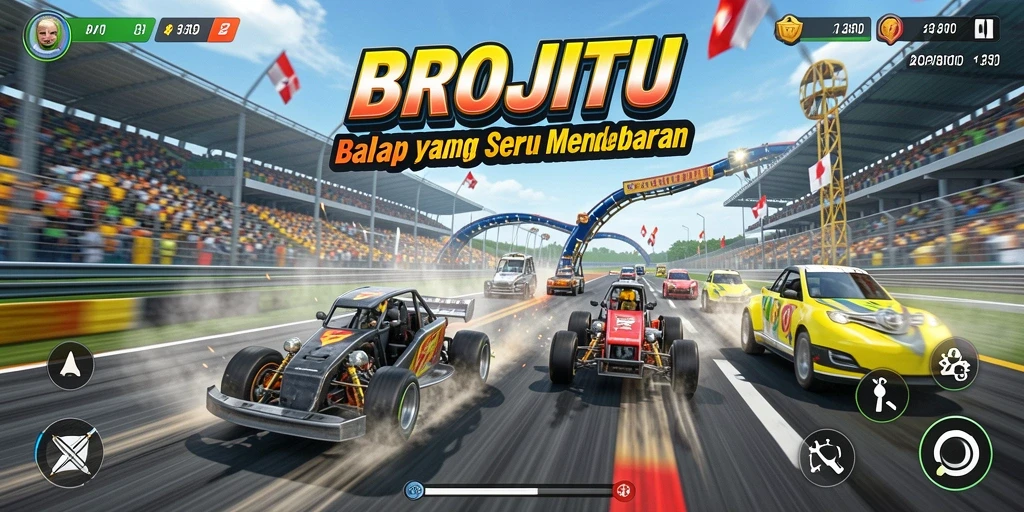 Screenshot gameplay BROJITU menampilkan aksi balapan yang intens.