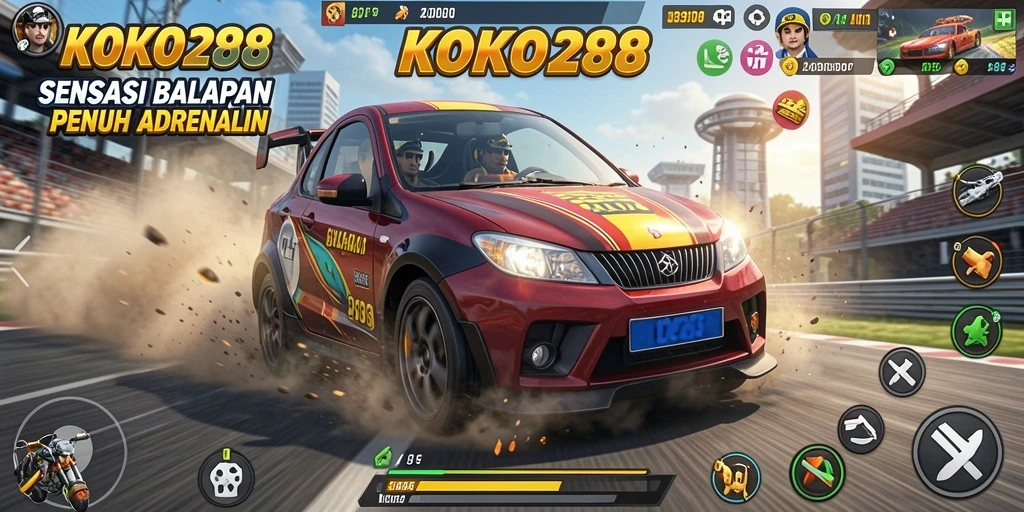 Screenshot gameplay KOKO288 menampilkan aksi balapan yang mendebarkan.
