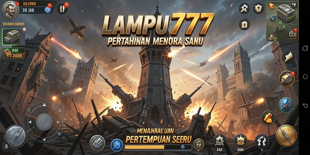 Tampilan gameplay seru LAMPU777 dalam pertempuran Tower Defense.