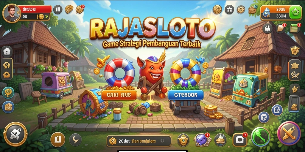 Tampilan gameplay menarik dari RAJASLOTO yang menunjukkan strategi pembangunan.